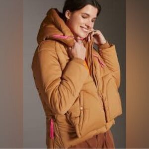 Avec Les Filles Brown Puffer Jacket with Pink Highlights